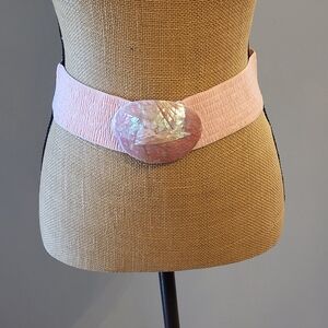 Charmant Inc. Vtg 80s Pink Elastic Belt With An Iridescent Resin Buckle Medium